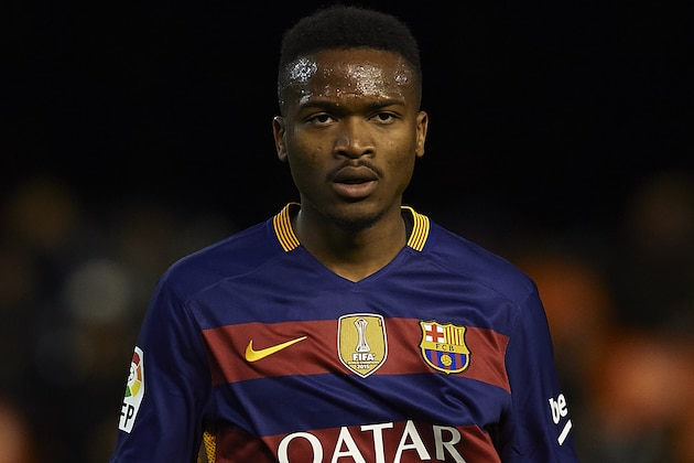 VALENCIA, SPAIN - FEBRUARY 10:  Kaptoum of Barcelona looks on during the Copa del Rey Semi Final, second leg match between Valencia CF and FC Barcelona at Estadio Mestalla on February 10, 2016 in Valencia, Spain.  (Photo by Manuel Queimadelos Alonso/Getty Images)
