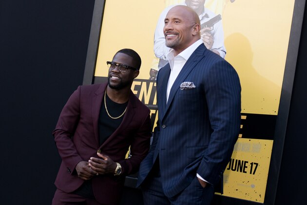 Dwayne Johnson, left, and Kevin Hart attend the LA Premiere of