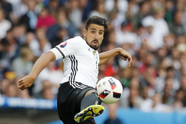 Germany's Sami Khedira controls the ball during the Euro 2016 round of 16 soccer match between Germany and Slovakia, at the Pierre Mauroy stadium in Villeneuve d'Ascq, near Lille, France, Sunday, June 26, 2016. (AP Photo/ Michel Spingler)