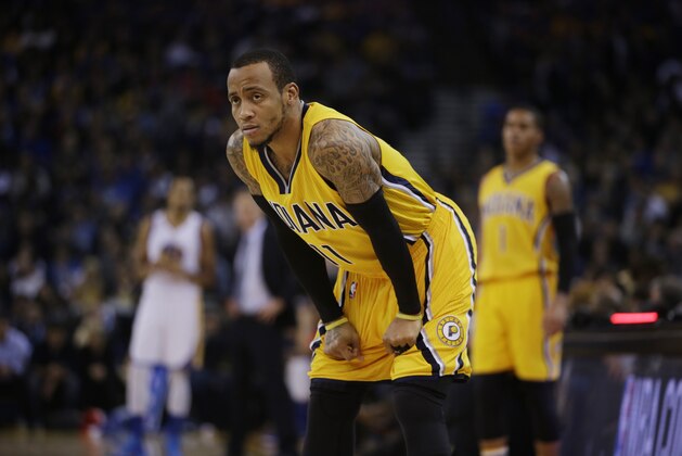 Indiana Pacers' Monta Ellis (11) during an NBA basketball game against the Golden State Warriors Friday, Jan. 22, 2016, in Oakland, Calif. (AP Photo/Marcio Jose Sanchez)