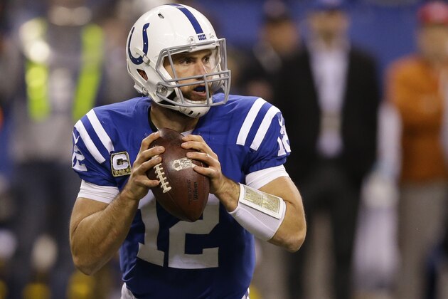 FILE - In this Nov. 8, 2015, file photo, Indianapolis Colts' Andrew Luck (12) looks to throw during the second half of an NFL football game against the Denver Broncos, in Indianapolis. Luck has signed a new contract with the Indianapolis Colts that covers the next six seasons through 2021. The $140 million deal was completed Wednesday, June 29, 2016. (AP Photo/Michael Conroy, File)
