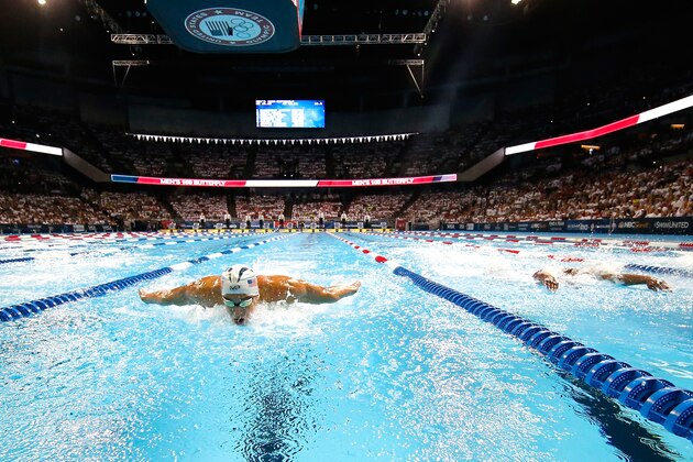 OMAHA, NE - JULY 01:  (L-R) Michael Phelps and Ryan Lochte of the United States compete in the final heat for the Men's 200 Meter Individual Medley during Day Six of the 2016 U.S. Olympic Team Swimming Trials at CenturyLink Center on July 1, 2016 in Omaha, Nebraska.  (Photo by Al Bello/Getty Images)