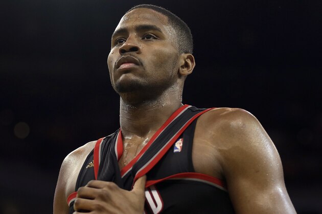 Portland Trail Blazers' Maurice Harkless during a timeout in the second half of an NBA basketball game against the Golden State Warriors Sunday, April 3, 2016, in Oakland, Calif. (AP Photo/Ben Margot)
