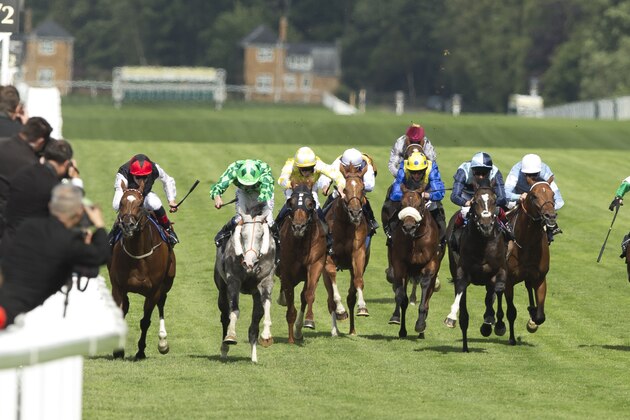 Japanese race horse Speilberg, second right, takes part in the Prince of Wales Stakes on the second day of  Royal Ascot horse racing meet at Ascot, England, Wednesday, June 17, 2015. Royal Ascot is the annual five day horse race meeting that Britain's Queen Elizabeth II attends every day of the event.(AP Photo/Alastair Grant)