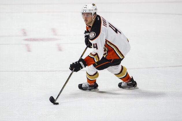 NASHVILLE, TN - APRIL 19:  Cam Fowler #4 of the Anaheim Ducks skates with the puck against the Nashville Predators during a NHL game at Bridgestone Arena on April 19, 2016 in Nashville, Tennessee.  (Photo by Ronald C. Modra/NHL/Getty Images)