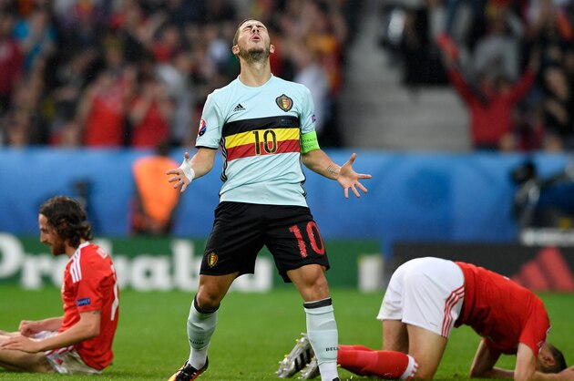 LILLE, FRANCE - JULY 01:  Belgium player Eden Hazard reacts after missing a chance during the UEFA Euro 2016 Quarter Final match between Wales and Belgium at Stade Pierre-Mauroy on July 1, 2016 in Lille, France.  (Photo by Stu Forster/Getty Images)