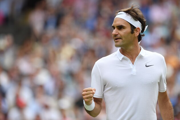 LONDON, ENGLAND - JULY 04:  Roger Federer of Switzerland celebrates victory during the Men's Singles fourth round match against Steve Johnson of The United States on day seven of the Wimbledon Lawn Tennis Championships at the All England Lawn Tennis and Croquet Club on July 4, 2016 in London, England.  (Photo by Shaun Botterill/Getty Images)