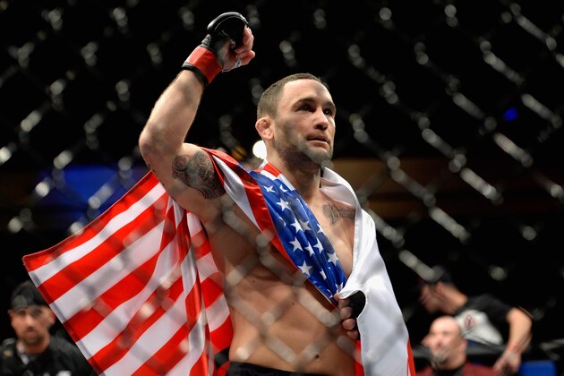 LAS VEGAS, NV - DECEMBER 11: Frankie Edgar reacts to his victory over Chad Mendes in their featherweight bout during the TUF Finale event inside The Chelsea at The Cosmopolitan of Las Vegas on December 11, 2015 in Las Vegas, Nevada.  (Photo by Brandon Magnus/Zuffa LLC/Zuffa LLC via Getty Images)