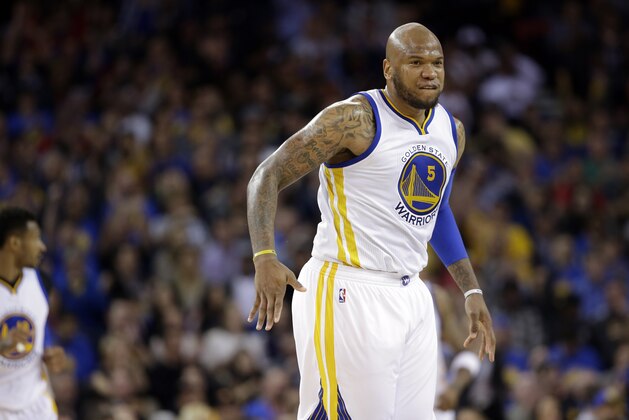 Golden State Warriors' Marreese Speights (5) during the first half of an NBA basketball game against the Los Angeles Clippers  Wednesday, March 23, 2016, in Oakland, Calif. (AP Photo/Marcio Jose Sanchez)