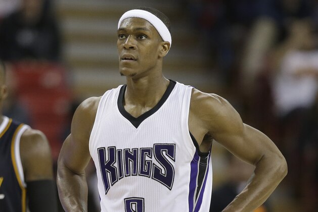 Sacramento Kings guard Rajon Rondo during the second half of an NBA basketball game against the Utah Jazz Sunday, March 13, 2016, in Sacramento, Calif.  The Jazz won 108-99. (AP Photo/Rich Pedroncelli)