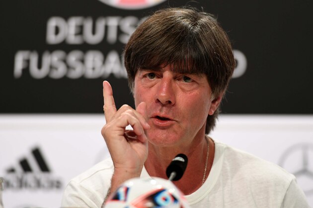 Germany's coach Joachim Loew addresses a press conference at their training grounds in Evian-les-Bains, eastern France, on July 4, 2016, during the Euro 2016 football tournament. / AFP / PATRIK STOLLARZ        (Photo credit should read PATRIK STOLLARZ/AFP/Getty Images)