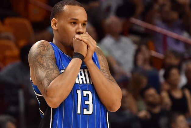 Apr 10, 2016; Miami, FL, USA; Orlando Magic guard Shabazz Napier (13) enters the game during the second half against the Miami Heat at American Airlines Arena. The Heat won 118-96. Mandatory Credit: Steve Mitchell-USA TODAY Sports
