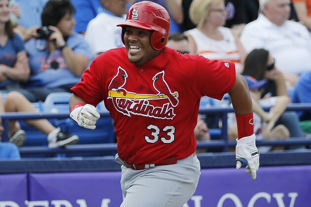 St. Louis Cardinals' Brayan Pena sprints to home plate and scores during the second inning of an exhibition spring training baseball game against the New York Mets, Saturday, March 12, 2016, in Port St. Lucie, Fla. (AP Photo/Brynn Anderson)