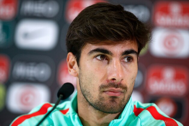 Portugal's Andre Gomes gives a press conference in Marcoussis, near Paris, France, Monday, July 4, 2016. Portugal will face Wales in a Euro 2016 semi final soccer match in Lyon on Wednesday, July 6, 2016. (AP Photo/Thibault Camus)
