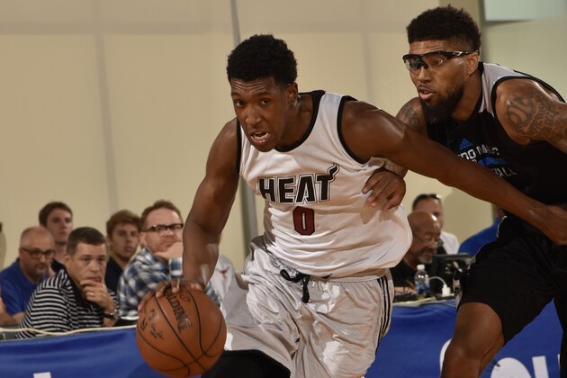 ORLANDO, FL - JULY 5:  Josh Richardson #0 of Miami Heat handles the ball against the Magic Blue during Summer League at the Amway Center on July 5, 2016 in Orlando, Florida. NOTE TO USER: User expressly acknowledges and agrees that, by downloading and or using this Photograph, user is consenting to the terms and conditions of the Getty Images License Agreement. Mandatory Copyright Notice: Copyright 2016 NBAE (Photo by Fernando Medina/NBAE via Getty Images)