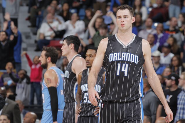 SACRAMENTO, CA - MARCH 11: Jason Smith #14 of the Orlando Magic looks on during the game against the Sacramento Kings on March 11, 2016 at Sleep Train Arena in Sacramento, California. NOTE TO USER: User expressly acknowledges and agrees that, by downloading and or using this photograph, User is consenting to the terms and conditions of the Getty Images Agreement. Mandatory Copyright Notice: Copyright 2016 NBAE (Photo by Rocky Widner/NBAE via Getty Images)