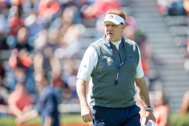 AUBURN, AL - APRIL 9: Head coach Gus Malzahn of the Auburn Tigers during their spring game at Jordan Hare Stadium on April 9, 2016 in Auburn, Alabama. (Photo by Michael Chang/Getty Images)