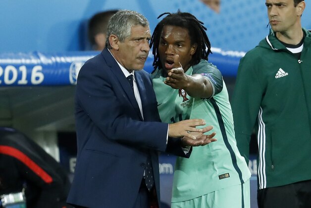 (L-R) coach Fernando Santos of Portugal, Renato Sanches of Portugal during the UEFA Euro 2016 round of 16 match between Croatia and Portugal on June 25, 2016 at the stade Bollaert-Delelis in Lens, France.(Photo by VI Images via Getty Images)