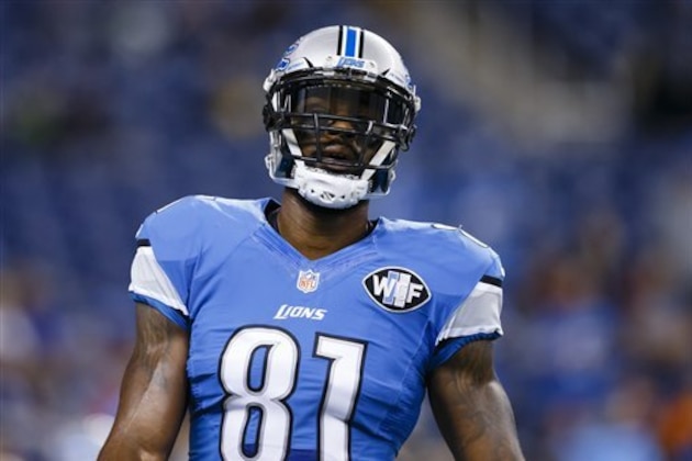 Detroit Lions wide receiver Calvin Johnson (81) during warm ups before an NFL football game against the San Francisco 49ers at Ford Field in Detroit, Sunday, Dec. 27, 2015. (AP Photo/Rick Osentoski)