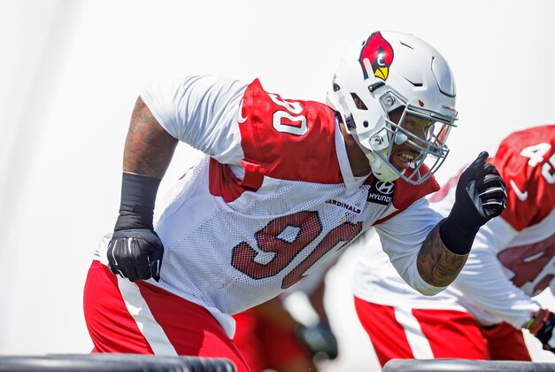 May 6, 2016; Tempe, AZ, USA; Arizona Cardinals defensive tackle Robert Nkemdiche (90) during rookie minicamp at the Cardinals Training Facility. Mandatory Credit: Mark J. Rebilas-USA TODAY Sports