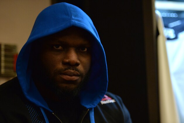 LAS VEGAS, NEVADA - FEBRUARY 06:   Derrick Lewis prepares to warm up backstage during the UFC Fight Night Las Vegas: Hendricks vs Thompson event inside MGM Grand Garden Arena on February 6, 2016 in Las Vegas Nevada. (Photo by Brandon Magnus/Zuffa LLC/Zuffa LLC via Getty Images)