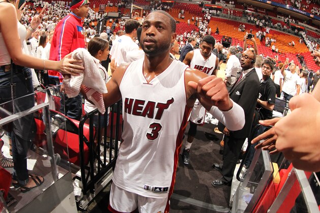 MIAMI, FL - MAY 13:  Dwyane Wade #3 of the Miami Heat leaves the court after Game Six of the Eastern Conference Semifinals against the Toronto Raptors during the 2016 NBA Playoffs on May 13, 2016 at AmericanAirlines Arena in Miami, Florida. NOTE TO USER: User expressly acknowledges and agrees that, by downloading and or using this Photograph, user is consenting to the terms and conditions of the Getty Images License Agreement. Mandatory Copyright Notice: Copyright 2016 NBAE (Photo by Issac Baldizon/NBAE via Getty Images)