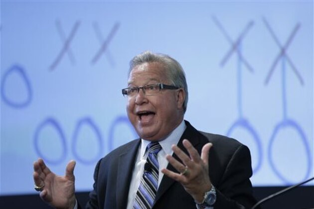 FILE - In this May 22, 2013, file photo, former Philadelphia Eagle, Philadelphia Soul owner, and ESPN analyst Ron Jaworski speaks during an event discussing impact of sports, hosted by the Rothman Institute, in Philadelphia. The China American Football League plans to kick off in the world's most populous country in 2015. The announcement made Thursday, Aug. 14, 2014, comes less than a year after Philadelphia Soul co-owner Marty Judge sponsored the first American football game played in China. Former Super Bowl-winning coach Dick Vermeil and former Pro Bowl quarterback Ron Jaworski partnered with Judge to help make it happen.  (AP Photo/Matt Rourke, File)