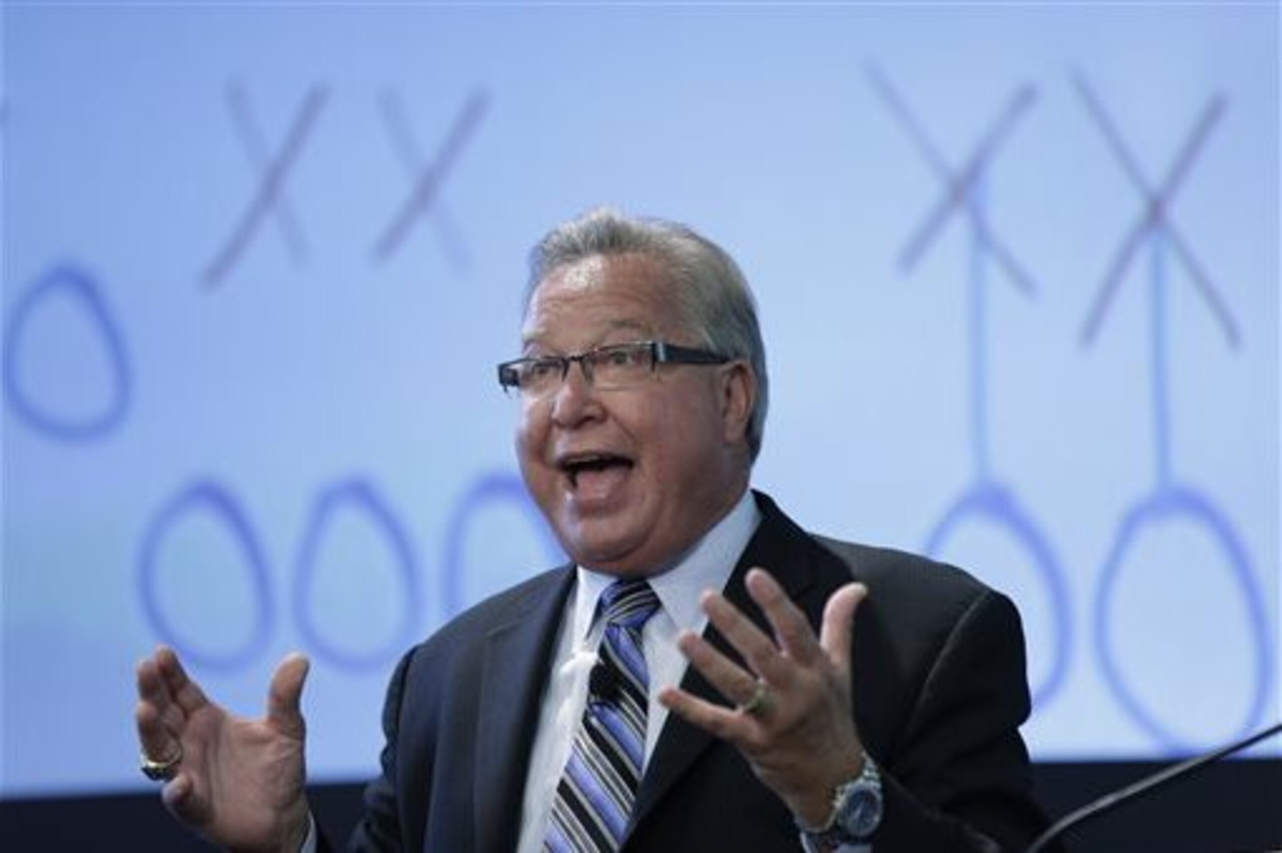 FILE - In this May 22, 2013, file photo, former Philadelphia Eagle, Philadelphia Soul owner, and ESPN analyst Ron Jaworski speaks during an event discussing impact of sports, hosted by the Rothman Institute, in Philadelphia. The China American Football League plans to kick off in the world's most populous country in 2015. The announcement made Thursday, Aug. 14, 2014, comes less than a year after Philadelphia Soul co-owner Marty Judge sponsored the first American football game played in China. Former Super Bowl-winning coach Dick Vermeil and former Pro Bowl quarterback Ron Jaworski partnered with Judge to help make it happen.  (AP Photo/Matt Rourke, File)