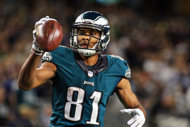 Nov 8, 2015; Arlington, TX, USA; Philadelphia Eagles wide receiver Jordan Matthews (81) goes in for the game winning touchdown during the overtime of a game against the Dallas Cowboys at AT&T Stadium. Eagles won 33-27. Mandatory Credit: Ray Carlin-USA TODAY Sports