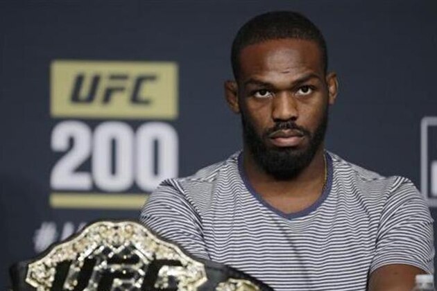 Jon Jones attends a UFC 200 mixed martial arts news conference, Wednesday, July 6, 2016, in Las Vegas. Jones is scheduled to fight Daniel Cormier in a light heavyweight championship fight at UFC 200 on Saturday. (AP Photo/John Locher)