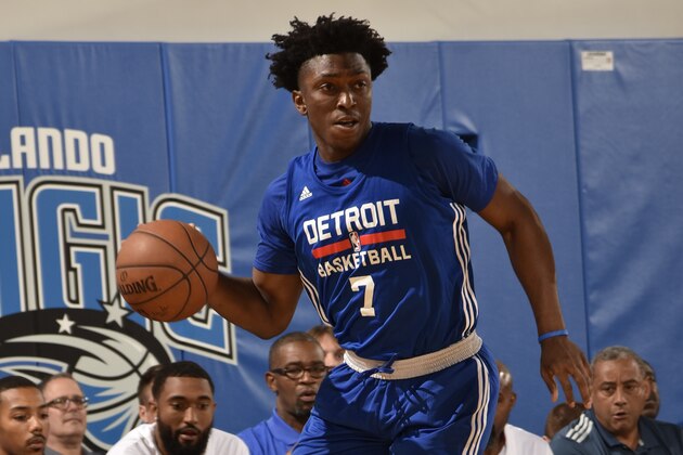 ORLANDO, FL - JULY 5:  Stanley Johnson #7 of the Detroit Pistons handles the ball against the Indiana Pacers during the Orlando Summer League on July 5, 2016 at Amway Center in Orlando, Florida. NOTE TO USER: User expressly acknowledges and agrees that, by downloading and or using this photograph, User is consenting to the terms and conditions of the Getty Images License Agreement. Mandatory Copyright Notice: Copyright 2016 NBAE (Photo by Fernando Medina/NBAE via Getty Images)