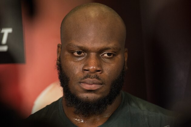 LAS VEGAS, NV - JULY 5:   Derrick Lewis speaks to the media at at MGM Grand Hotel & Casino on July 5, 2016 in Las Vegas, Nevada. (Photo by Brandon Magnus/Zuffa LLC/Zuffa LLC via Getty Images)