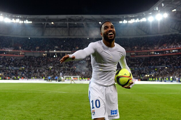 Lyon's French forward Alexandre Lacazette celebrates after the French L1 football match between Lyon (OL) and Monaco (ASM) at the Parc de l'Olympique Lyonnais in Decines-Charpieu, central eastern France, on May 7, 2016.
Lyon won the match 6-1. / AFP / ROMAIN LAFABREGUE        (Photo credit should read ROMAIN LAFABREGUE/AFP/Getty Images)