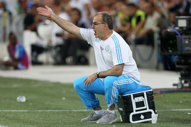 MARSEILLE - AUGUST 8: Coach of OM Marcelo Bielsa reacts during the French Ligue 1 match between Olympique de Marseille (OM) and SM Caen at Stade Velodrome on August 8, 2015 in Marseille, France. (Photo by Jean Catuffe/Getty Images)