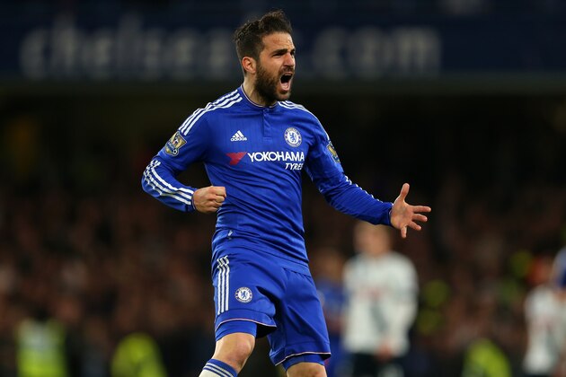 LONDON, ENGLAND - MAY 02 :  Cesc Fabregas of Chelsea celebrates during the Barclays Premier League match between Chelsea and Tottenham Hotspur at Stamford Bridge on May 2, 2016 in London, England.  (Photo by Catherine Ivill - AMA/Getty Images)