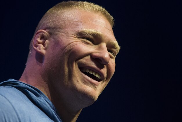 LAS VEGAS, NV - JULY 7:  Brock Lesnar answers questions during a Q&A the UFC 200 open workouts at T-Mobile Arena on July 7, 2016 in Las Vegas, Nevada. (Photo by Cooper Neill/Zuffa LLC/Zuffa LLC via Getty Images)