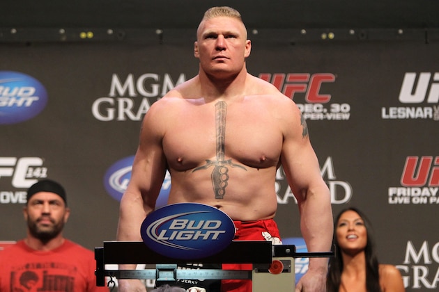 LAS VEGAS, NV - DECEMBER 29:  Brock Lesnar weighs in during the UFC 141 Official Weigh In at the MGM Grand Garden Arena on December 29, 2011 in Las Vegas, United States.  (Photo by Josh Hedges/Zuffa LLC/Zuffa LLC via Getty Images)