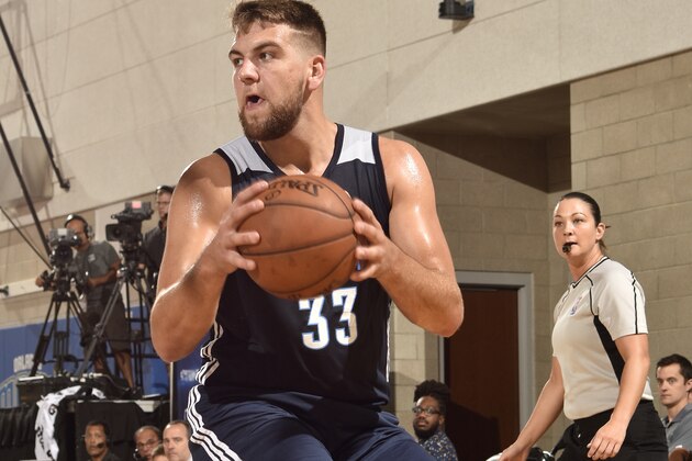 ORLANDO, FL - JULY 8:  Mitch McGary #33 of the Oklahoma City Thunder grabs a loose ball against the Miami Heat during the Orlando Summer League on July 8, 2016 at Amway Center in Orlando, Florida. NOTE TO USER: User expressly acknowledges and agrees that, by downloading and or using this photograph, User is consenting to the terms and conditions of the Getty Images License Agreement. Mandatory Copyright Notice: Copyright 2016 NBAE  (Photo by Fernando Medina/NBAE via Getty Images)