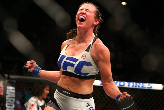 March 5, 2016; Las Vegas, NV, USA; Miesha Tate celebrates her victory by submission against Holly Holm during UFC 196 at MGM Grand Garden Arena. Mandatory Credit: Mark J. Rebilas-USA TODAY Sports