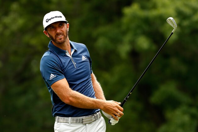 AKRON, OH - JULY 03:  Dustin Johnson hits off the third tee during the final round of the World Golf Championships - Bridgestone Invitational at Firestone Country Club South Course on July 3, 2016 in Akron, Ohio.  (Photo by Gregory Shamus/Getty Images)