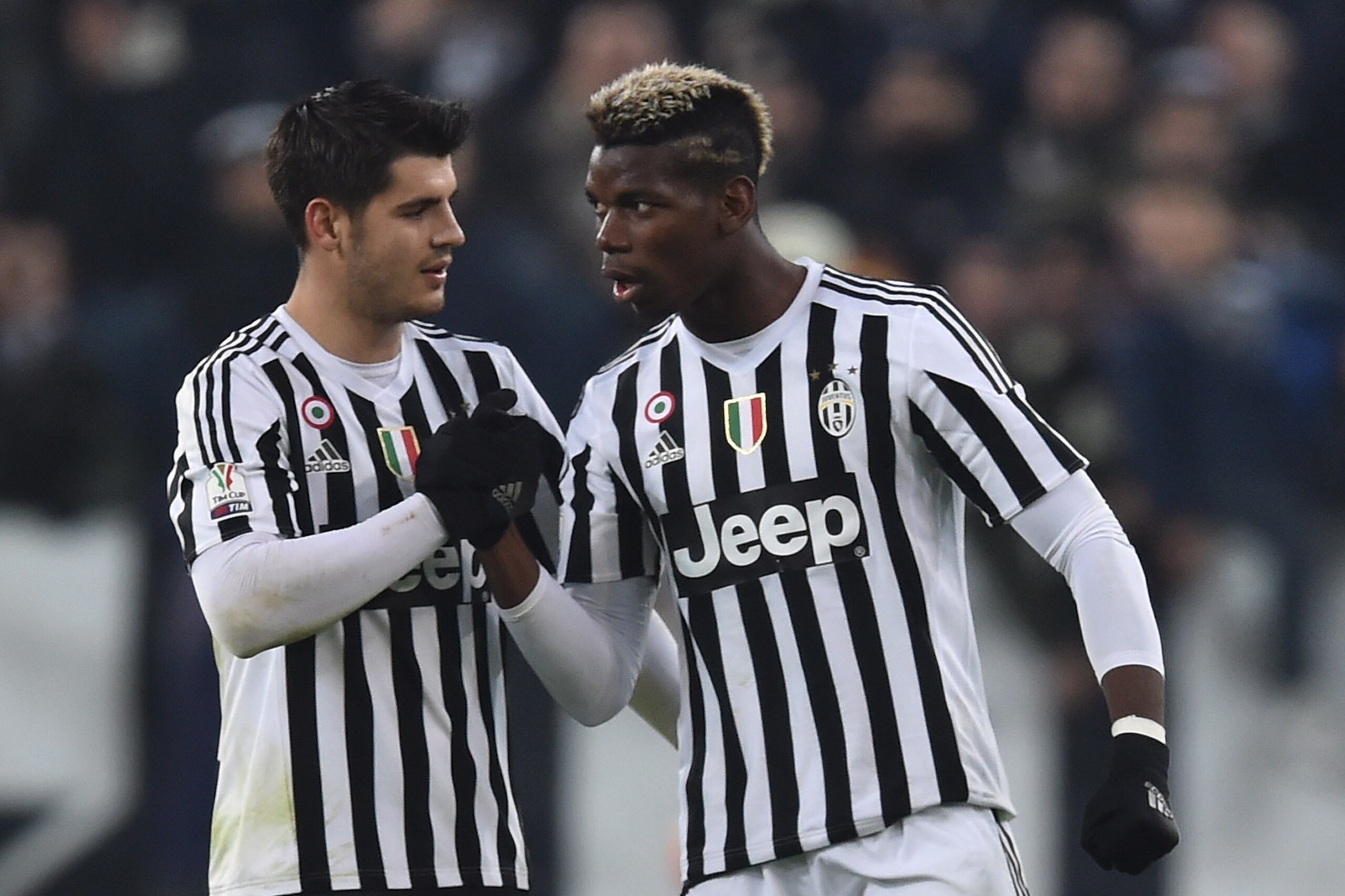 TURIN, ITALY - DECEMBER 16: Paul Pogba (R) of FC Juventus celebrates his goal with team mate Alvaro Morata during the TIM Cup match between FC Juventus and Torino FC at Juventus Arena on December 16, 2015 in Turin, Italy. (Photo by Valerio Pennicino/Getty Images) TURIN, ITALY - DECEMBER 16: Paul Pogba (R) of FC Juventus celebrates his goal with team mate Alvaro Morata during the TIM Cup match between FC Juventus and Torino FC at Juventus Arena on December 16, 2015 in Turin, Italy. (Photo by Valerio Pennicino/Getty Images)