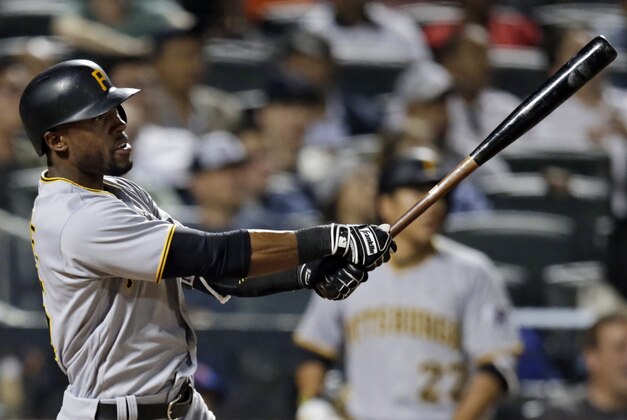 Jun 14, 2016; New York City, NY, USA; Pittsburgh Pirates left fielder Starling Marte (6) hits a two-run home run against the New York Mets during the eighth inning at Citi Field. Mandatory Credit: Adam Hunger-USA TODAY Sports