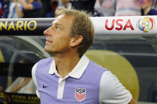 HOUSTON, TX - JUNE 21:  United States manager Jurgen Klinsmann waits in the team area prior to the start of their game against Argentina during a 2016 Copa America Centenario Semifinal match at NRG Stadium on June 21, 2016 in Houston, Texas.