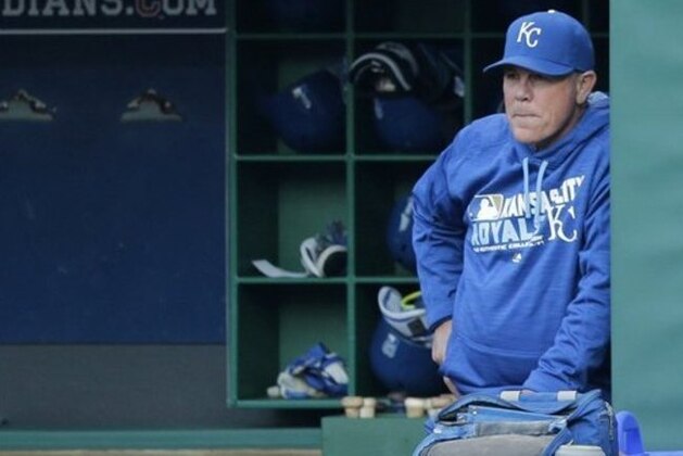 Kansas City Royals manager Ned Yost watches in the first inning of a baseball game against the Cleveland Indians, Friday, May 6, 2016, in Cleveland. (AP Photo/Tony Dejak)
