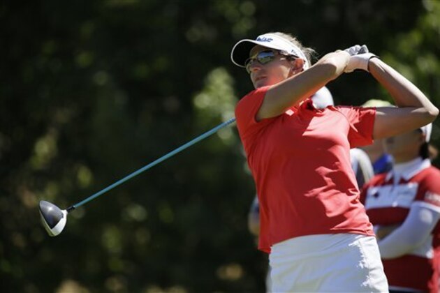Brittany Lang follows her drive from the second tee during the final round of the U.S. Women's Open golf tournament at CordeValle Sunday, July 10, 2016, in San Martin, Calif. (AP Photo/Eric Risberg)