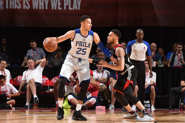 LAS VEGAS, NV - JULY 10: Ben Simmons #25 of Philadelphia 76ers handles the ball against the Chicago Bulls during 2016 Summer League on July 10, 2016 at the Thomas & Mack Center in Las Vegas, Nevada. NOTE TO USER: User expressly acknowledges and agrees that, by downloading and or using this Photograph, user is consenting to the terms and conditions of the Getty Images License Agreement. Mandatory Copyright Notice: Copyright 2016 NBAE (Photo by Garrett Ellwood/NBAE via Getty Images)