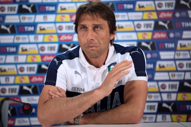 Italy's coach Antonio Conte attends a press conference following the defeat against Germany at the base camp in Perols near Montpellier on July 3, 2016 during the Euro 2016 football tournament.   / AFP / BERTRAND LANGLOIS        (Photo credit should read BERTRAND LANGLOIS/AFP/Getty Images)