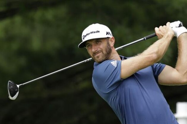 FILE- In this July 3, 2016, file photo, Dustin Johnson tees off on the second hole during the final round of the Bridgestone Invitational golf tournament at Firestone Country Club in Akron, Ohio. Johnson released a statement through one of his representatives on Friday, July 8, 2016, that he is withdrawing from the Olympics because he is concerned about the Zika virus. (AP Photo/Tony Dejak, File)