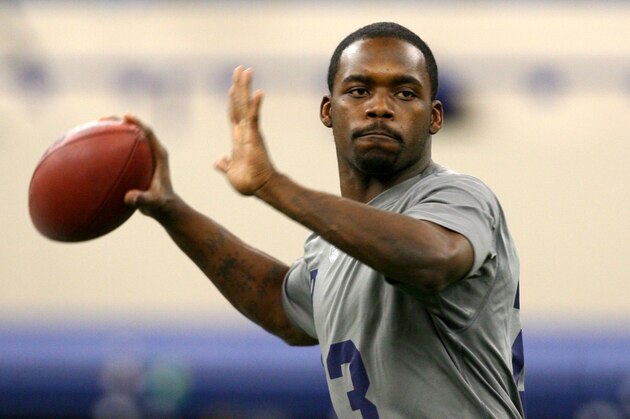 Quarterback Marcus Vick in action during the NFL Scouting Combine, Sunday, February 26, 2006, in Indianapolis, Indiana. (Photo by Jim Rogash/Getty Images)