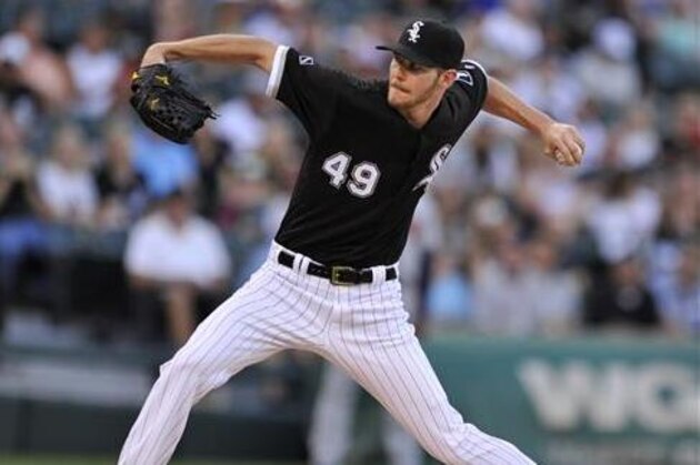 FILE - In this July 8, 2016, file photo, Chicago White Sox starter Chris Sale delivers a pitch during the first inning of an interleague baseball game against the Atlanta Braves, in Chicago. Sale will start for the American League in Tuesday night's, July 12, 2016, All-Star Game and Johnny Cueto of the San Francisco Giants for the National League. (AP Photo/Paul Beaty, File)